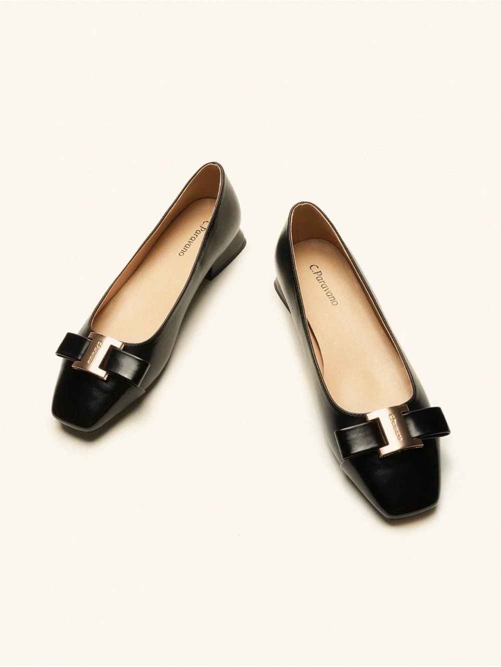 Classic Black Leather Bow-Trim Flats